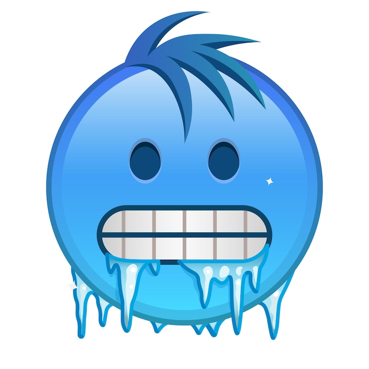 Vector freezing face large size of yellow emoji smile with hair