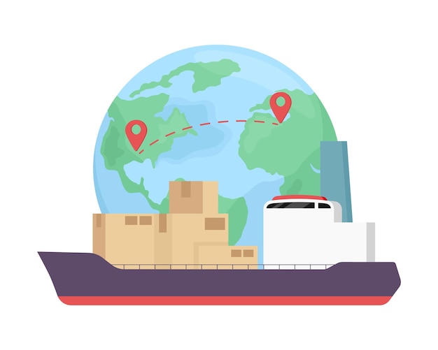 Vector freight shipped by vessel service globally flat concept vector illustration