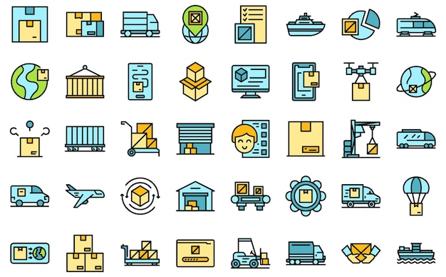 Freight traffic icons set vector flat