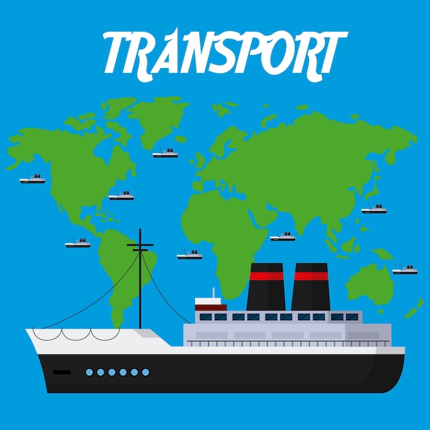 Freigther ship over world map concept vector illustration graphic design