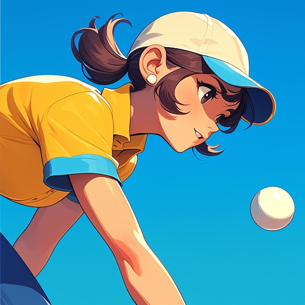 Vector a fremont girl practices petanque in cartoon style