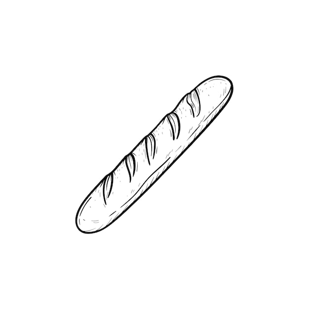 Icona di doodle di contorni disegnati a mano di baguette francese. illustrazione di schizzo di vettore di pagnotta di pane per stampa, web, mobile e infografica isolato su priorità bassa bianca.