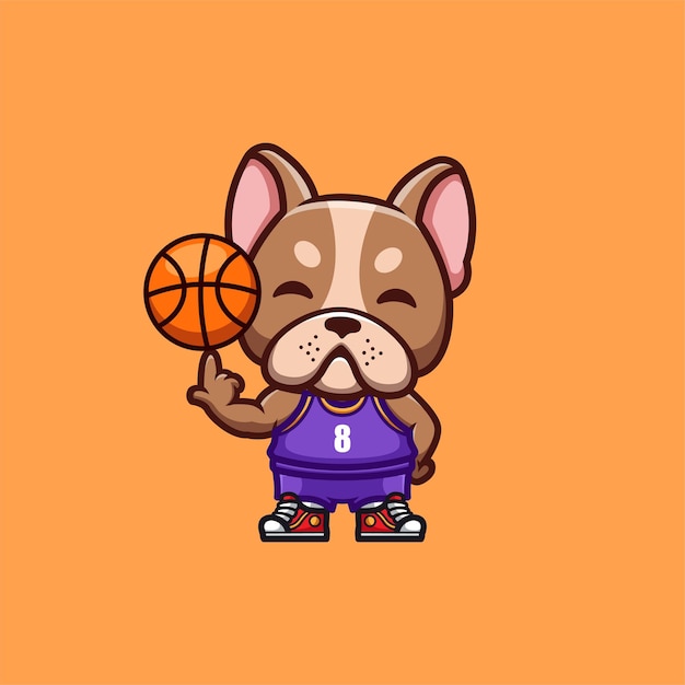 Vector french bulldog basketball cute creative kawaii cartoon mascot logo