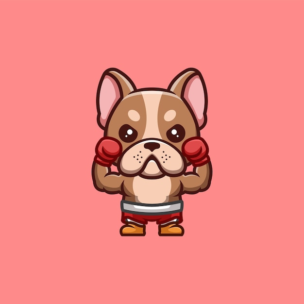 French Bulldog Boxer Cute Creative Kawaii Cartoon Mascot Logo