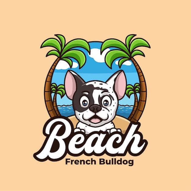 Bulldog francese creativo cartoon beach holiday vacation logo design