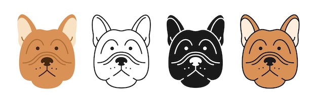 French Bulldog Dog faces cartoon character set puppy childish symbol muzzle doodle icon doggy pet