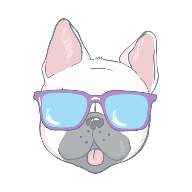 French bulldog face dog heart glasses illustration vector cartoon