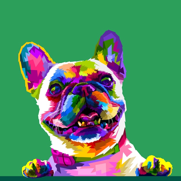 French bulldog in pop art colors isolated on green background