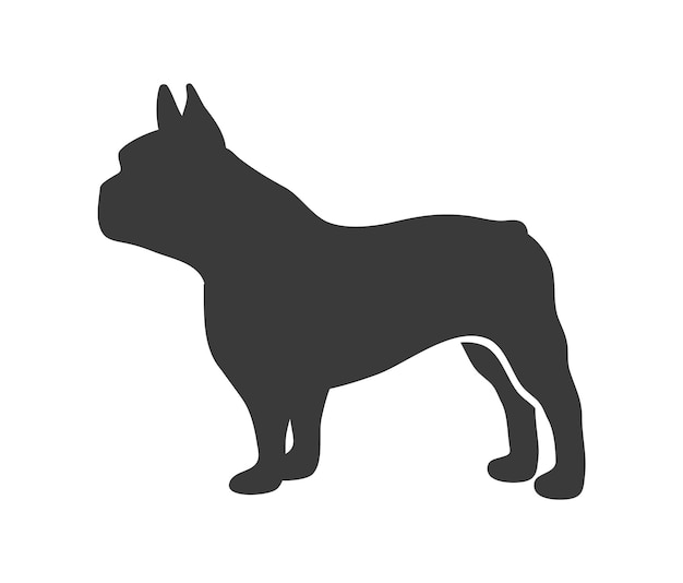 フレンチブルドッグのシルエット。ポインター犬クリップアート輪郭、白い背景で隔離のベクトルアイコン