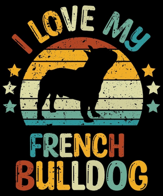 Vector french bulldog silhouette vintage and retro tshirt design