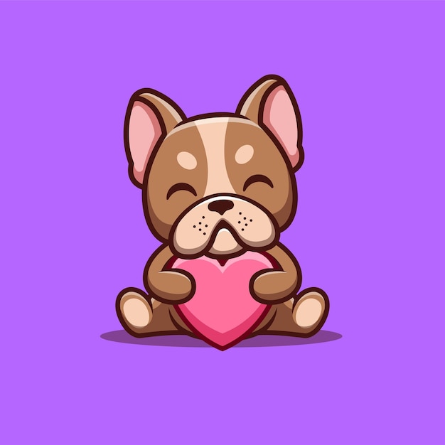 French Bulldog Sitting Love Cute Creative Kawaii Cartoon Mascot Logo