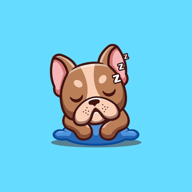 Bulldog francese sleepy cute creative kawaii cartoon mascot logo