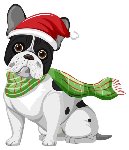 Vector french bulldog wearing christmas hat cartoon character