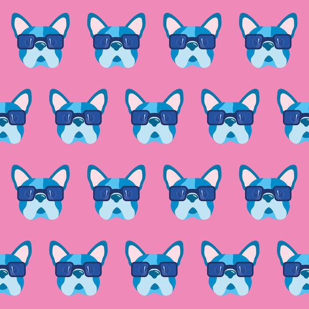 Vector french bulldog with glasses seamless pattern