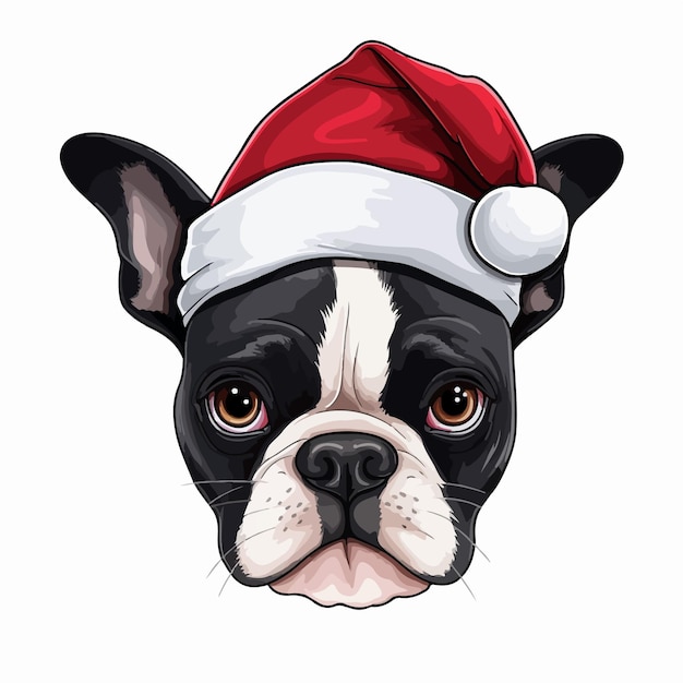 French bulldog with santa claus hat isolated vector illustration