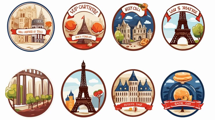 Vector french cartoon labels collection vector illustration