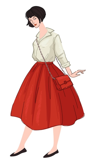 Вектор Французский стиль одежды женщина в юбке и рубашке