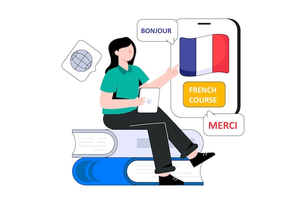 Vector french course  flat style design vector illustration. stock illustration