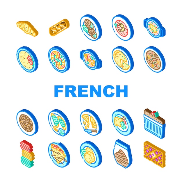 french cuisine food meal icons set vector