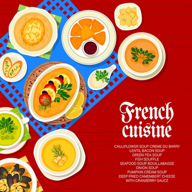 Il menu del ristorante di cucina francese copre i pasti della francia