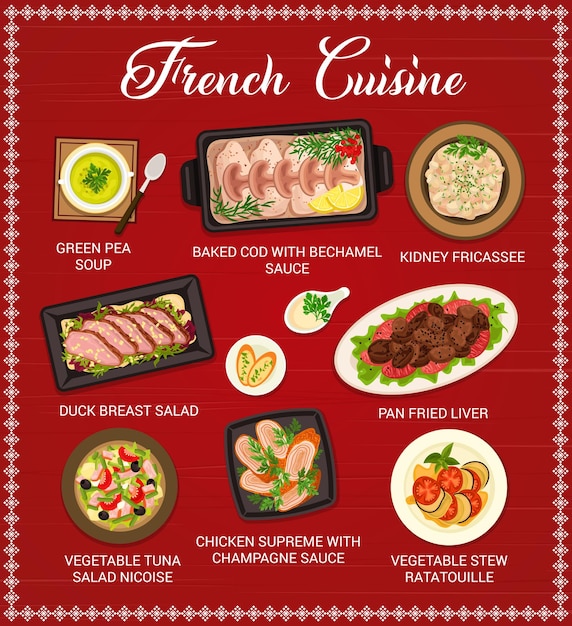 Modello di pagina del menu del ristorante di cucina francese