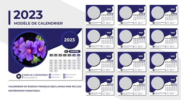 Вектор Французский настольный календарь на 2023 год, настольный календарь на 2023 год, календарь бюро на 2023 год, календарь французского бюро