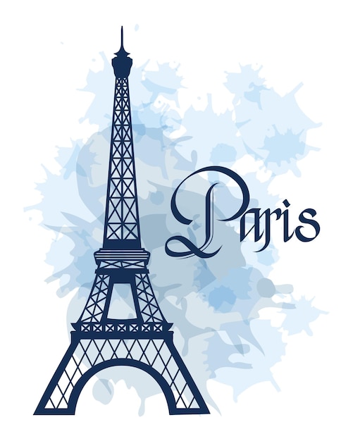 French eiffel tower on the background of watercolor stains, blots. illustration, vector