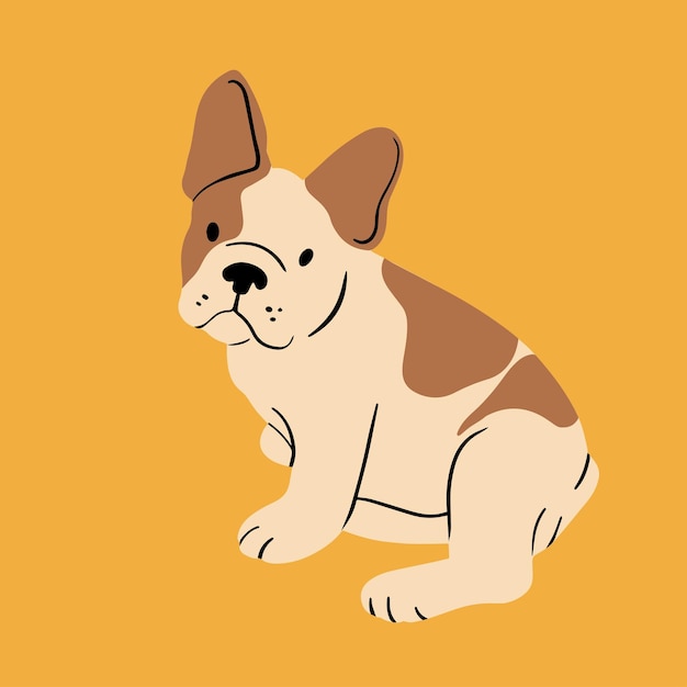 Cucciolo bulldog francese o inglese cucciolo carino stile cartone animato illustrazione vettoriale alla moda disegnata a mano