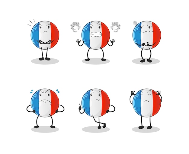 French flag angry group character. cartoon mascot vector