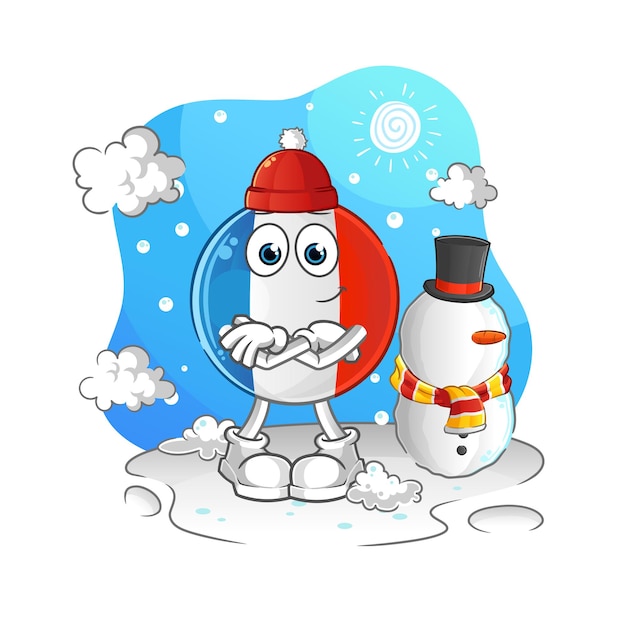 French flag in cold winter character cartoon mascot vector