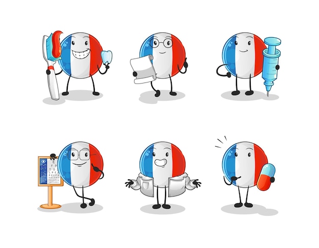 Vector french flag doctor group character. cartoon mascot vector