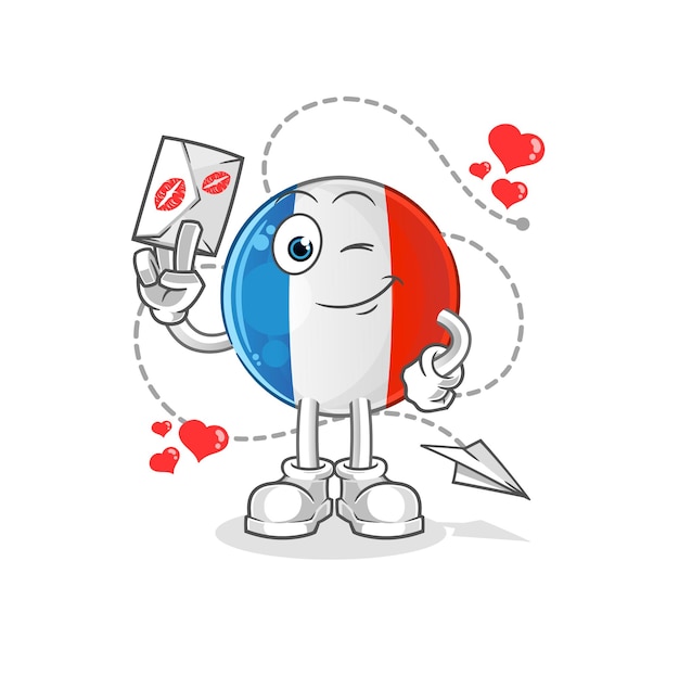 French flag hold love letter illustration character vector