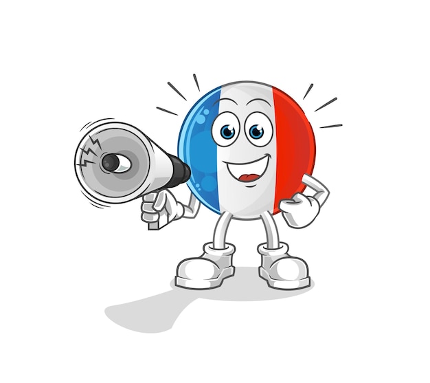 French flag holding hand loudspeakers vector. cartoon character