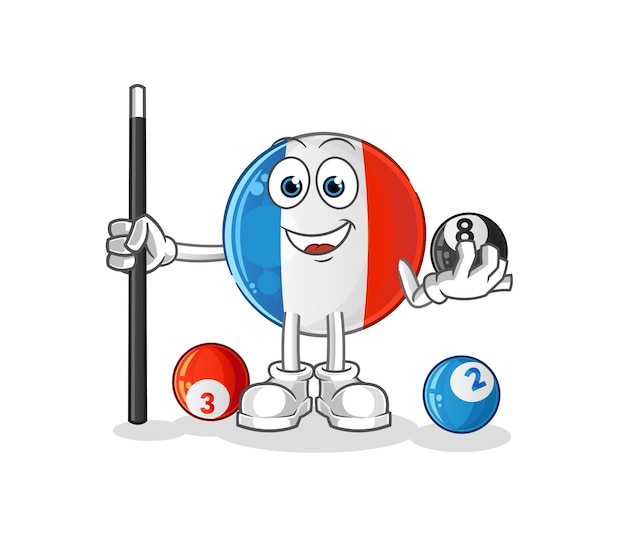 French flag plays billiard character. cartoon mascot vector