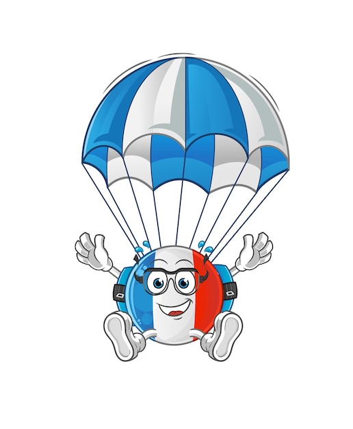 French flag skydiving character. cartoon mascot vector