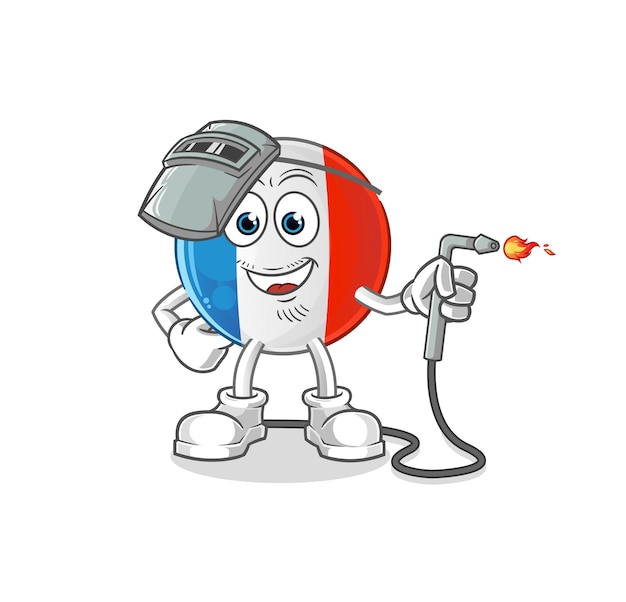 french flag welder mascot. cartoon vector