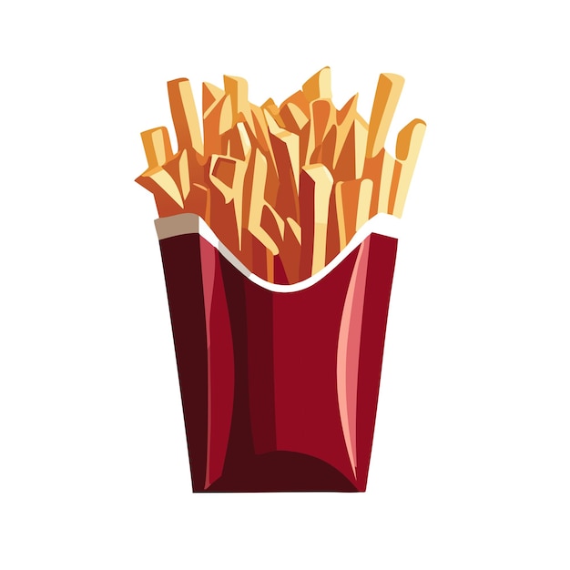 French fried potato in a red pack box Fast food junk Cartoon vector illustration