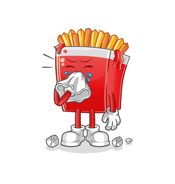 French fries blowing nose character. cartoon mascot vector