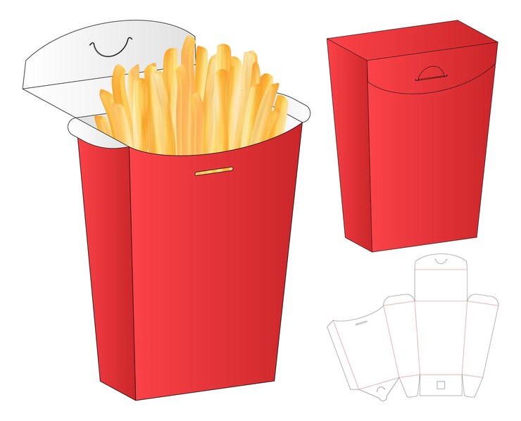 french fries Box packaging die cut template design