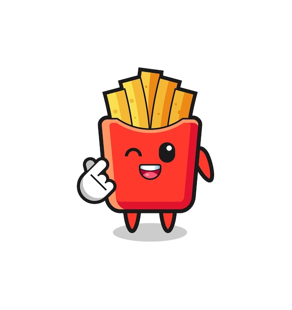 French fries character doing Korean finger heart , cute design