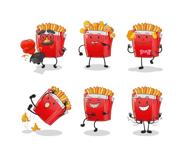 French fries comedy set character. cartoon mascot vector