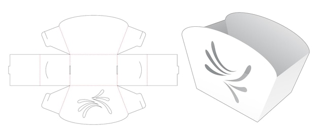 스텐실 곡선 웨이브 다이 컷 템플릿이있는 감자 튀김 컨테이너 상자