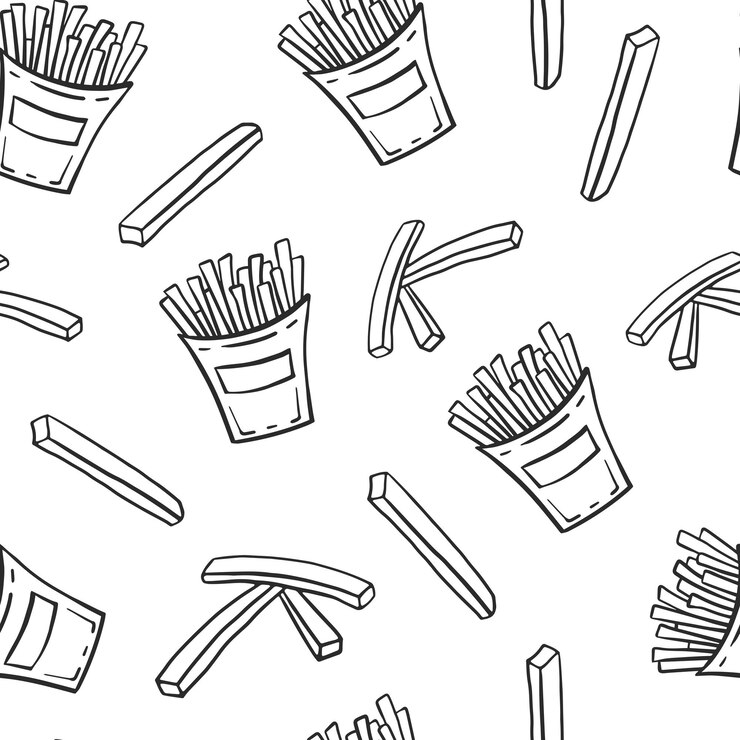 French fries doodle seamless pattern
