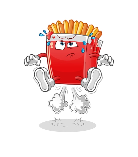 French fries fart jumping illustration. character vector