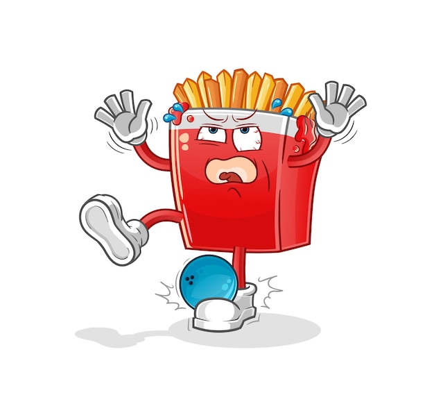 French fries hiten by bowling cartoon. cartoon mascot vector