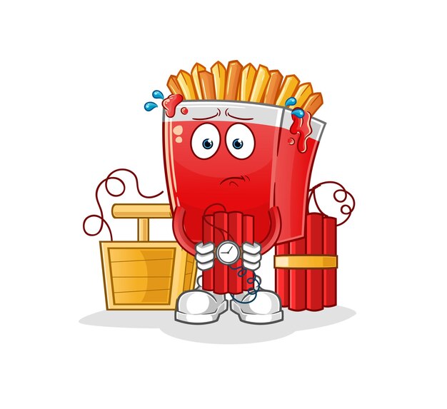 Vector french fries holding dynamite character. cartoon mascot vector
