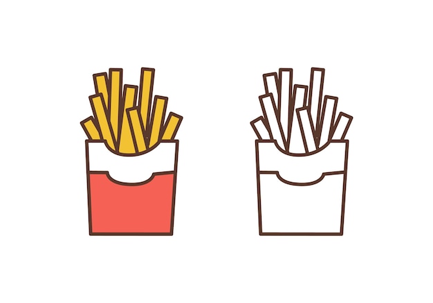 French fries linear vector icon. Delicious fried potato sticks outline illustration. Fast food restaurant logotype design element. Traditional american snack. High calorie food, unhealthy nutrition.