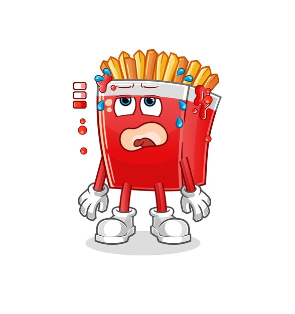 French fries low battery mascot. cartoon vector