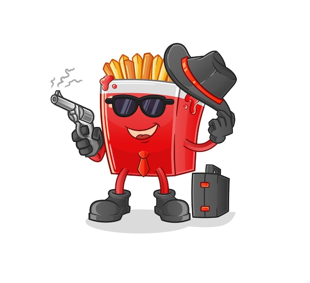 French fries mafia with gun character. cartoon mascot vector