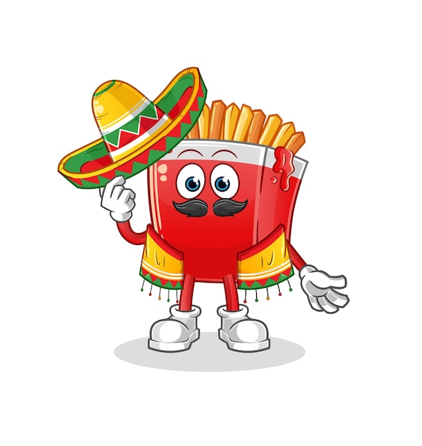 French fries Mexican culture and flag cartoon mascot vector